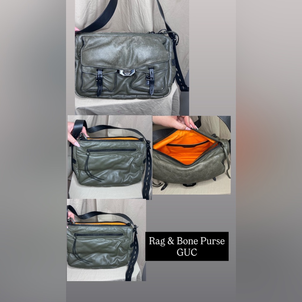 Rag & Bone Dark Green Messenger Bag with Black Strap